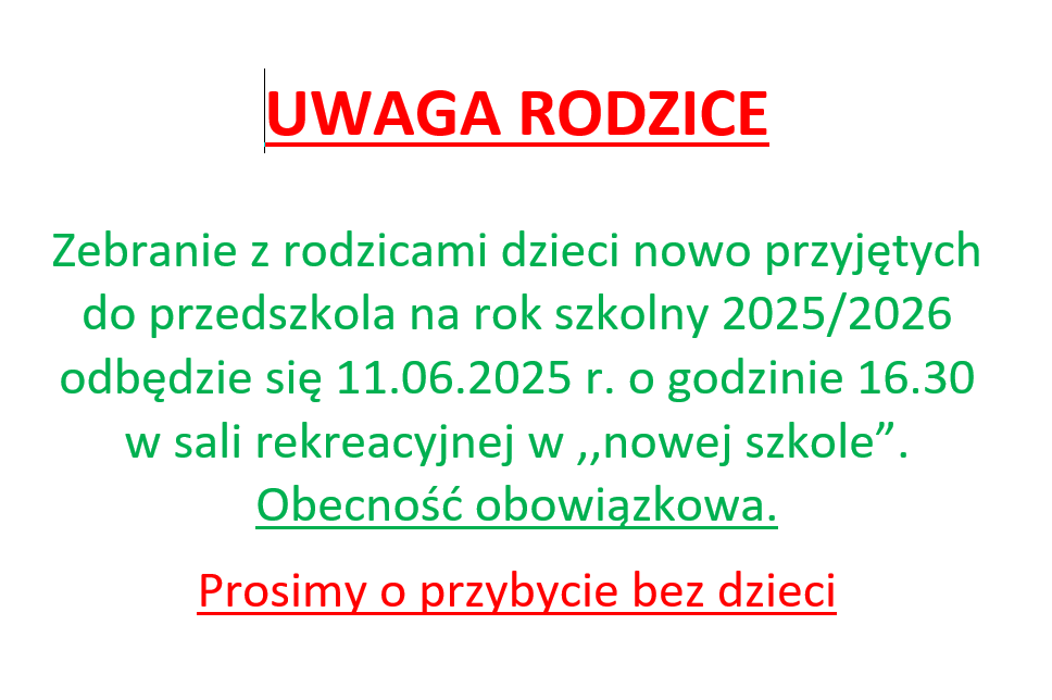 Zebranie z rodzicami dzieci nowo przyjętych do przedszkola na rok szkolny 2025/2026