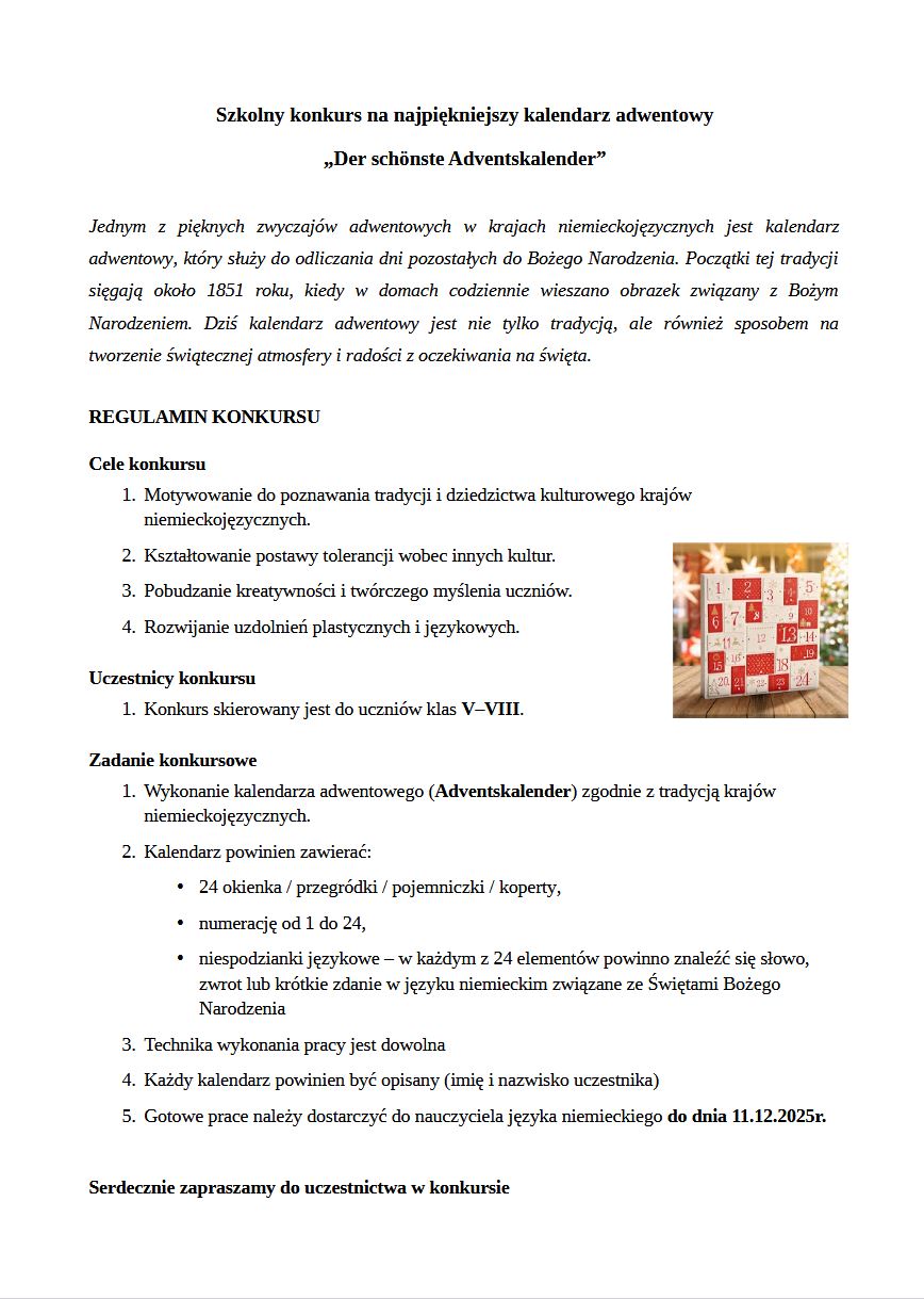 Szkolny konkurs na najpiękniejszy kalendarz adwentowy